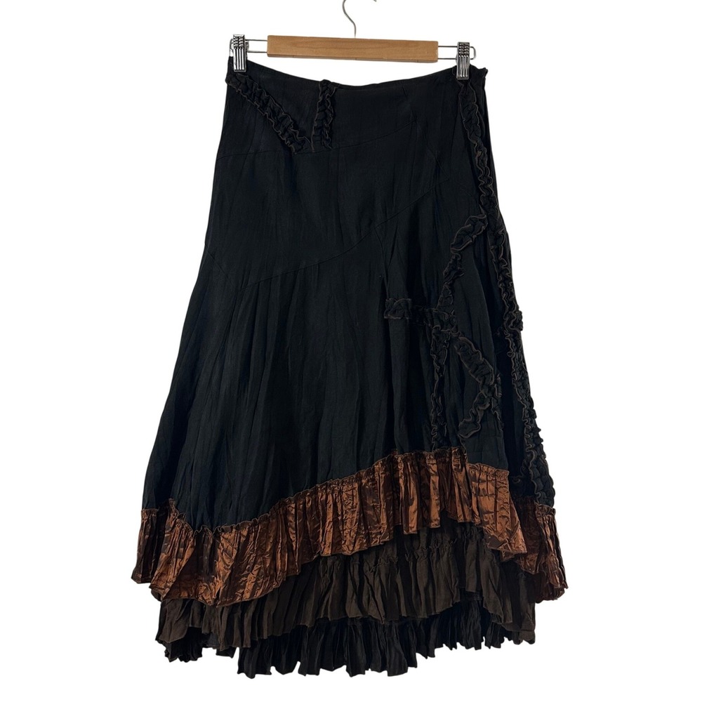 Passion Concept Womens Black Brown Ruffle Tiered Maxi Skirt Size M Bohemian